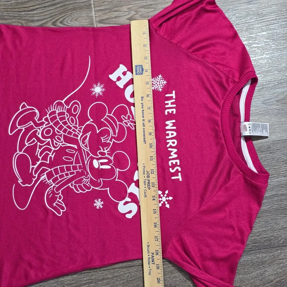 Disney Mickey Minnie Holiday Pajama Set‎ XS Rose Sangria Raglan Sleepwear - Picture 4 of 16